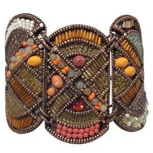 Boho Cuff Bracelet Beaded Geometric Statement Vtg